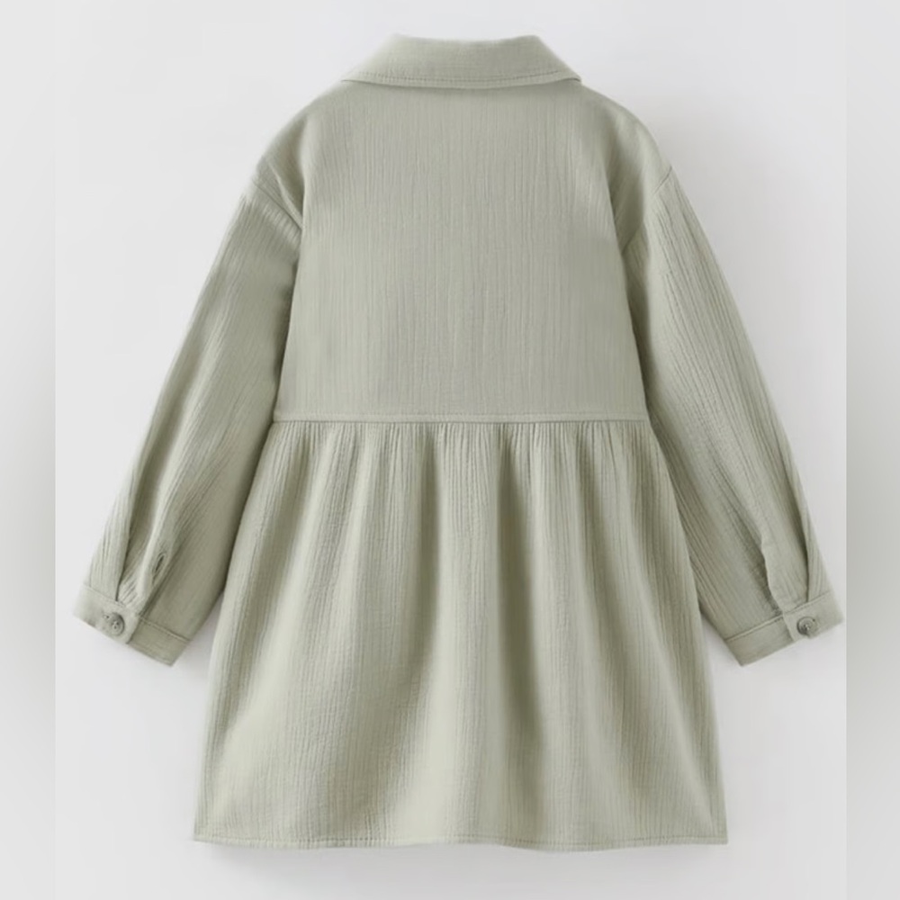 NWT Zara Textured Shirt Dress Sage Green Girls 3T/ 4T Toddler 1639/011/500 - Picture 2 of 3